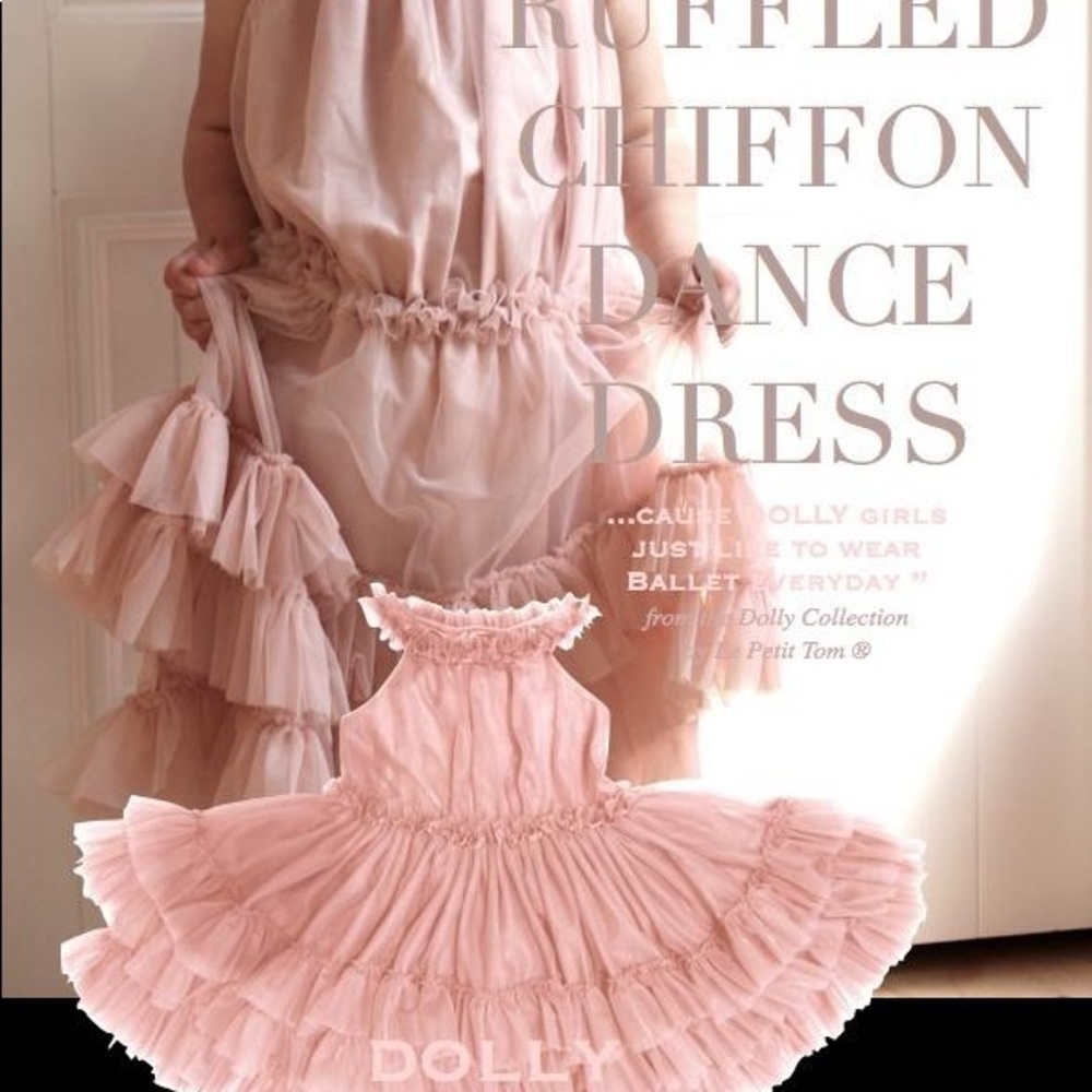 Stunning pink chiffon ruffled dress by Dolly.